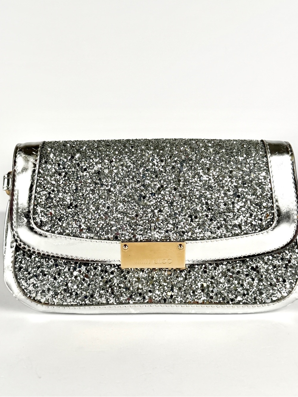 Jimmy Choo Silver Glitter Wristlet / Clutch Evening Bag Full Inclusion - Picture 3 of 16